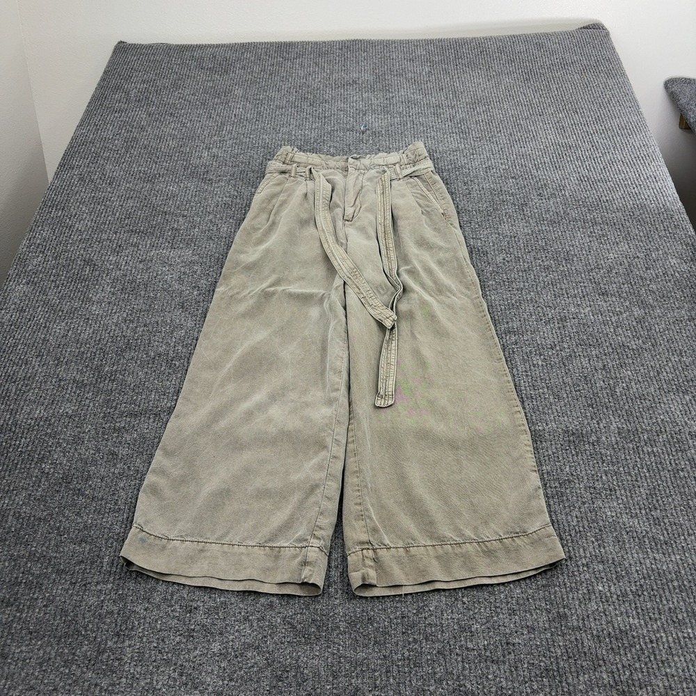 American Eagle Pants Womens 00 Khaki Lyocell Wide Leg High Rise Paperbag‎ Casual